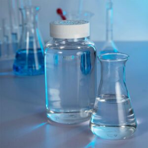 Beakers holding different grades of Methanesulfonic Acid (MSA)